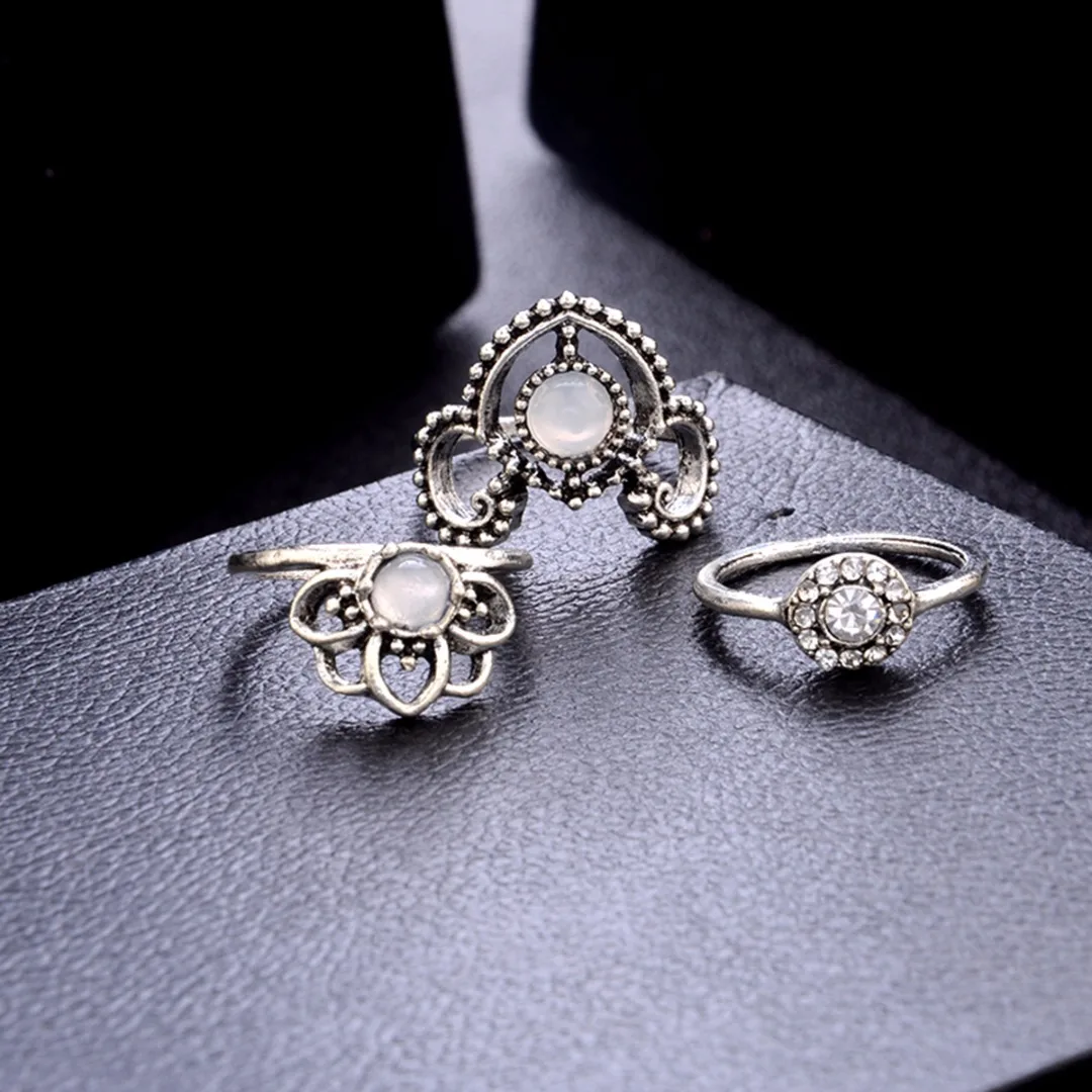 Sainio Crown Stone Midi Ring Sets Vintage Crystal Opal Knuckle Rings For Women 12PCS Bohemian Rings Set Statement Jewellery