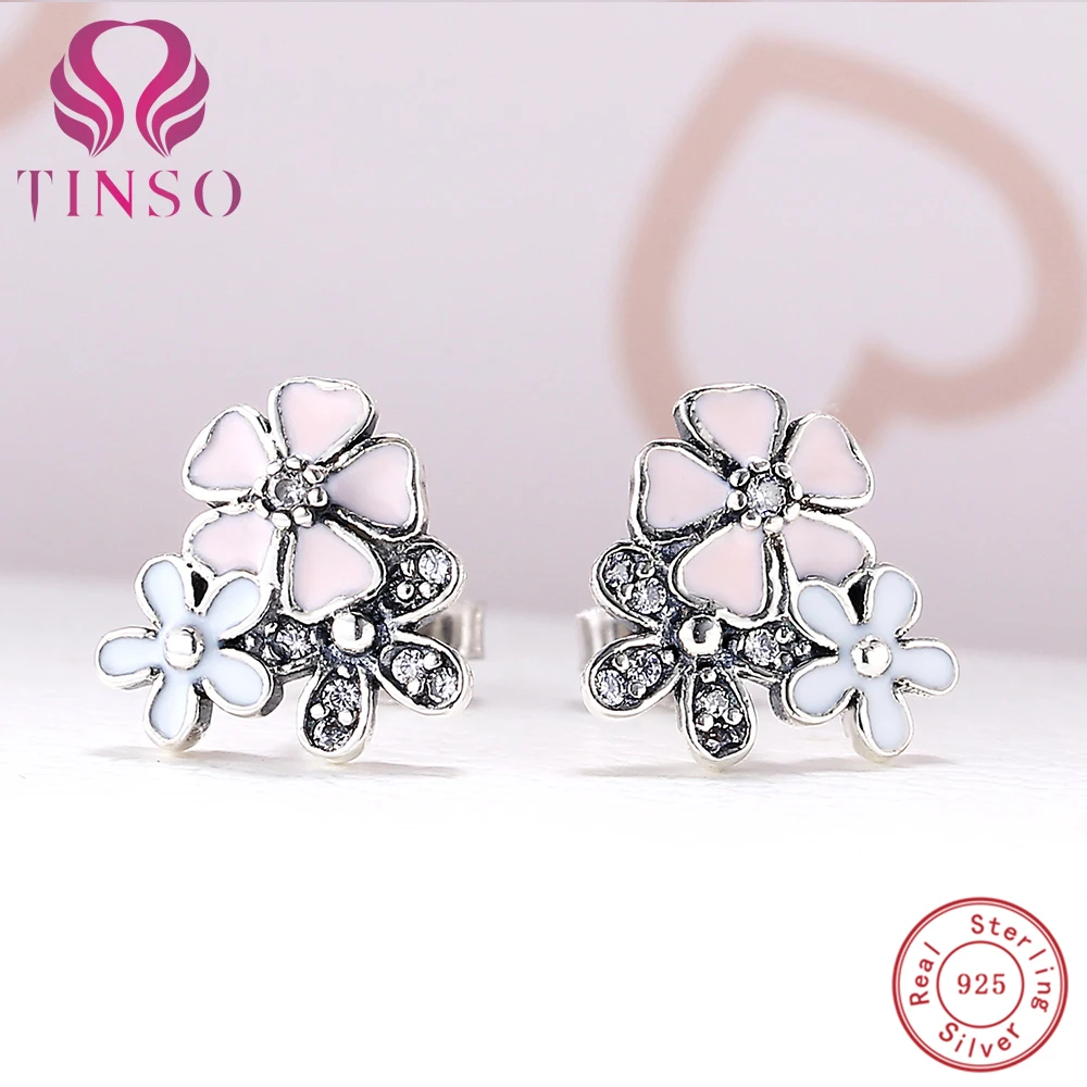 

Fashion Cubic Zirconia Jewelry Authentic 925 Sterling Silver Cute Flower Stud Earrings for Women New Style Earings Accessory