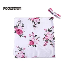 Мягкое милое Хлопковое одеяло для новорожденных, уютные цветочные одеяла для малышей, коврик для ванной, повязки на голову+ одеяло, 2 предмета