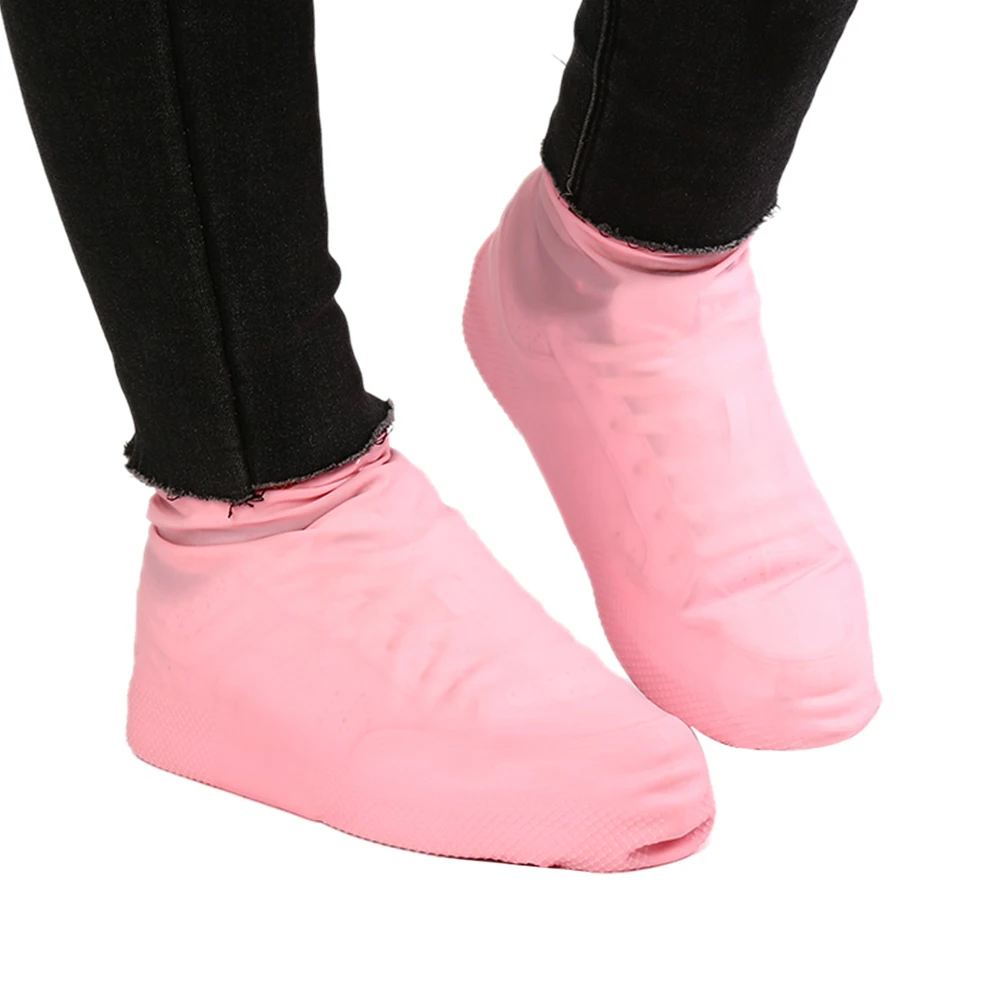 1 Pair Reusable Latex Waterproof Rain Shoes Covers Slip-resistant Rubber Rain Boot Black/Blue/Pink Shoes Protector Accessories