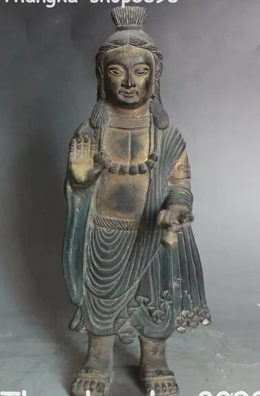 

10" Antique Tibet Bronze Painting Stand Kwan-yin Guan Yin Goddess Buddha Statue