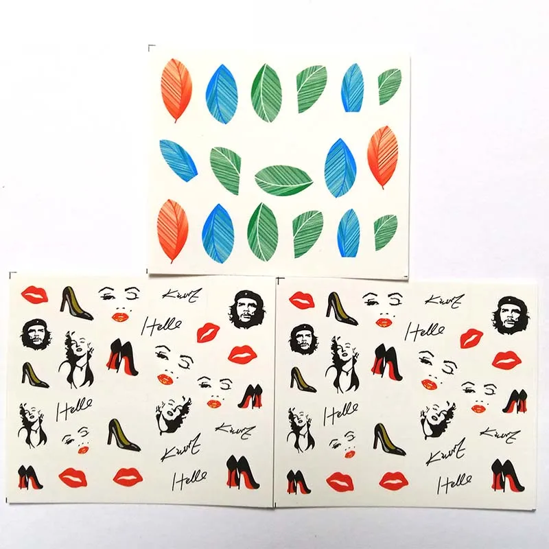 

3pcs Water Nail Decal and Sticker Sexy lips Coloured Leaf Simple Summer Slider for Manicure Nail Art Watermark Tips B08/B23/C08