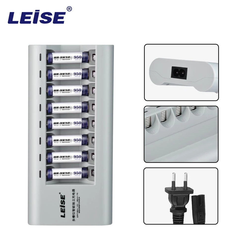 

Leise Smart Charger Rechargeable Independent Battery Charger Adapter for AA /AAA NiCd NiMH Including 8PCS 950mAh AAA Batteries