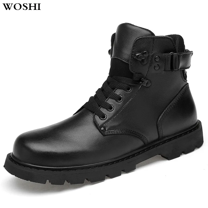 

Genuine leather Men Boots Winter fur warm Waterproof Motorcycle Ankle Boots Martin Boots Outdoor fashion plush Men Shoes k4