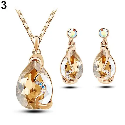 

Women Waterdrop Crystal Pendant Rhinestone Inlaid wedding Necklace Earrings Jewelry Set parure bijoux femme mariage