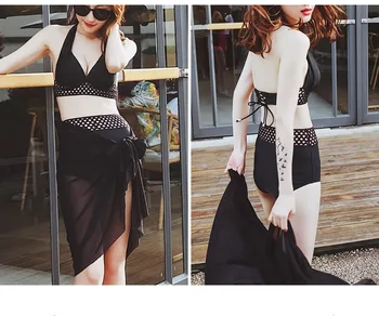 

three-piece bikini Cover-Ups Beach dress swimwear with veil