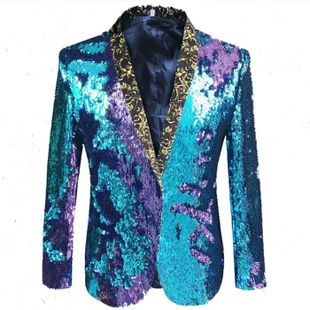 

Mermeid Sequins Men Jackets Blazers Formal Prom Male Singer Host Stage Costume Wedding Groom Master Performance Outerwear DJ DS
