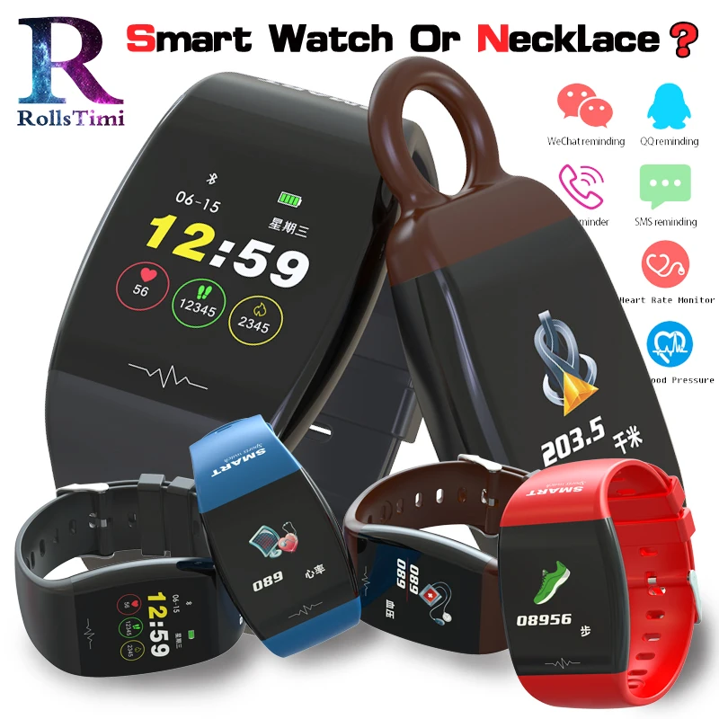 

RollsTimi New Smart Wristband Bluetooth Waterproof Heart Rate Monitor Fashion Fitness Tracker smart watch women also be necklace