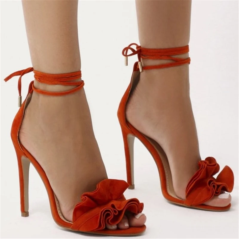 Sugar-Ruffle-Lace-Up-Barely-There-Heel-in-Orange-Faux-Suede