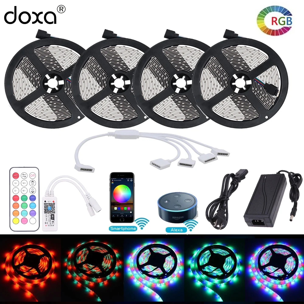 

BLYN RGB LED Strip Waterproof 2835 RF WIFI Remote Controller Rope Tape Light 20M 10M 15M Echo Music Control 12V Power Adapter