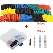 164pcs Polyolefin Shrinking Assorted Heat Shrink Tube+100Pcs Heat Shrink Solder Sleeve Set ALI88 hzpk manual type sealing and shrink wrapping machine with shrinking gun shrink machine heat handle shrink ska 600 450 300