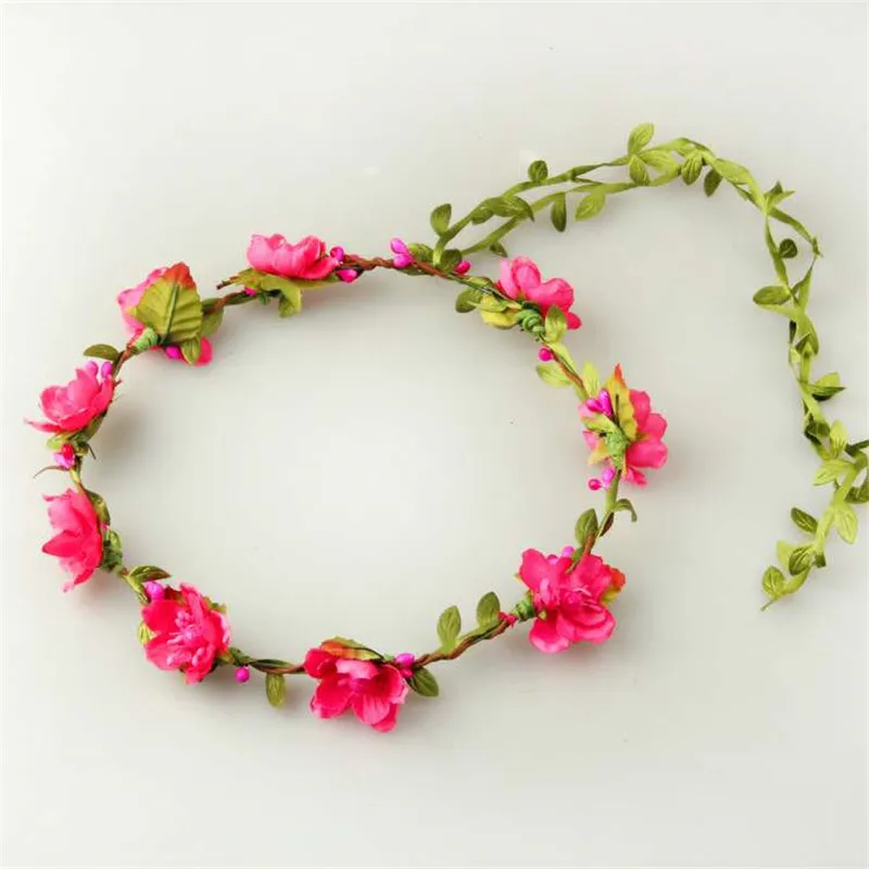 Красный 15 шт./лот женские или детские повязки для волос Ткань Сакура с зеленым ободок с листьями аксессуары для волос для невесты Пляж Свадебный головной убор - Цвет: Красный