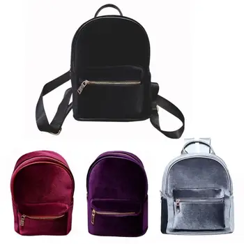 

Women Backpack Travel Bags Student faux velvet School Bag Travel Rucksack Portable Shoulder Pouch Satchel