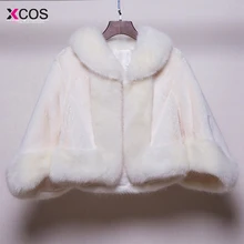 Женские зимние Дешевые Свадебные Куртки цвета слоновой кости с длинным рукавом теплый мех болеро Свадебный жакет искусственный мех Свадебная куртка