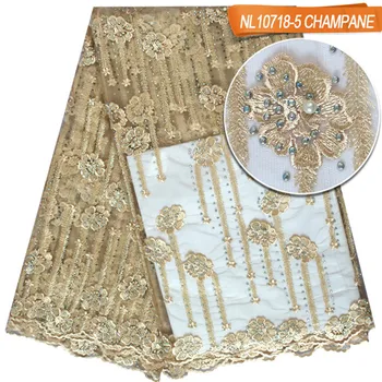 

African Mesh Tulle Lace Fabrics With Stones Embroidery African Net Lace High Quality French Lace For Wedding Dress NL10718