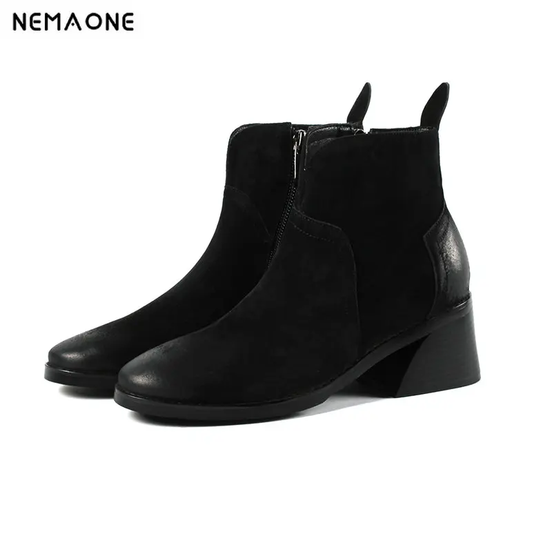 

NemaoNe autumn winter boots women designer shoes woman genuine leather ankle boots thick high heels ladies boot big size 43