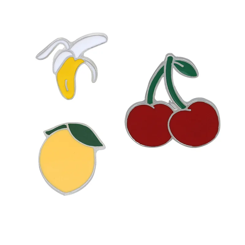 3~8 Pcs/set Cute Cherry Banana Enamel Brooch Pin Flamingo Dinosaur Plants Food Cats Cactus Juice Pins Badge Brooches For Women - Окраска металла: style 5