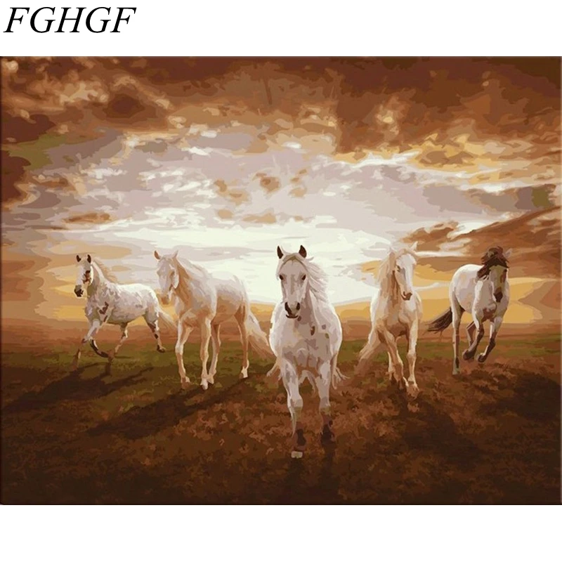 

FGHGF Hot Selling Running Horses Frameless Pictures Coloring By Numbers Of Flower And Bird Wall Decor Home Decor DIY