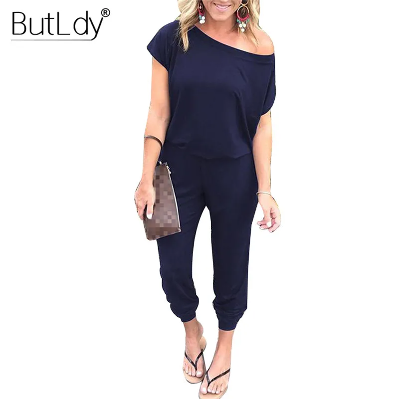 

Cold Shoulder Jumpsuit Women Short Sleeve Slim Sports Jumpsuits Rompers 2019 Spring Summer Work Casual Long Bodysuit Overalls