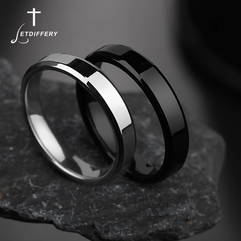 Finger Ring 4mm Simple Smooth Women Black Stainless Steel Men Birthday Gifts