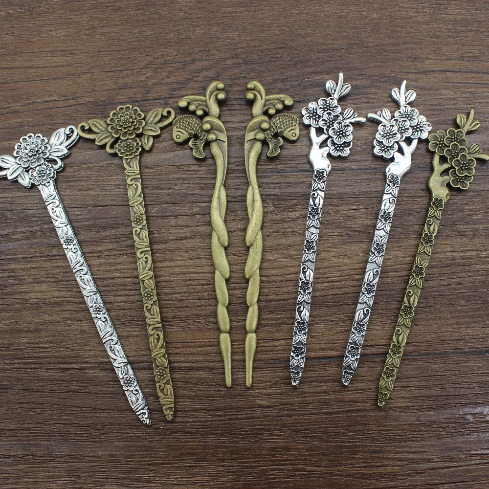 5pcs/lot Vintage Antique Silver Metal Hair Stick Jewelry