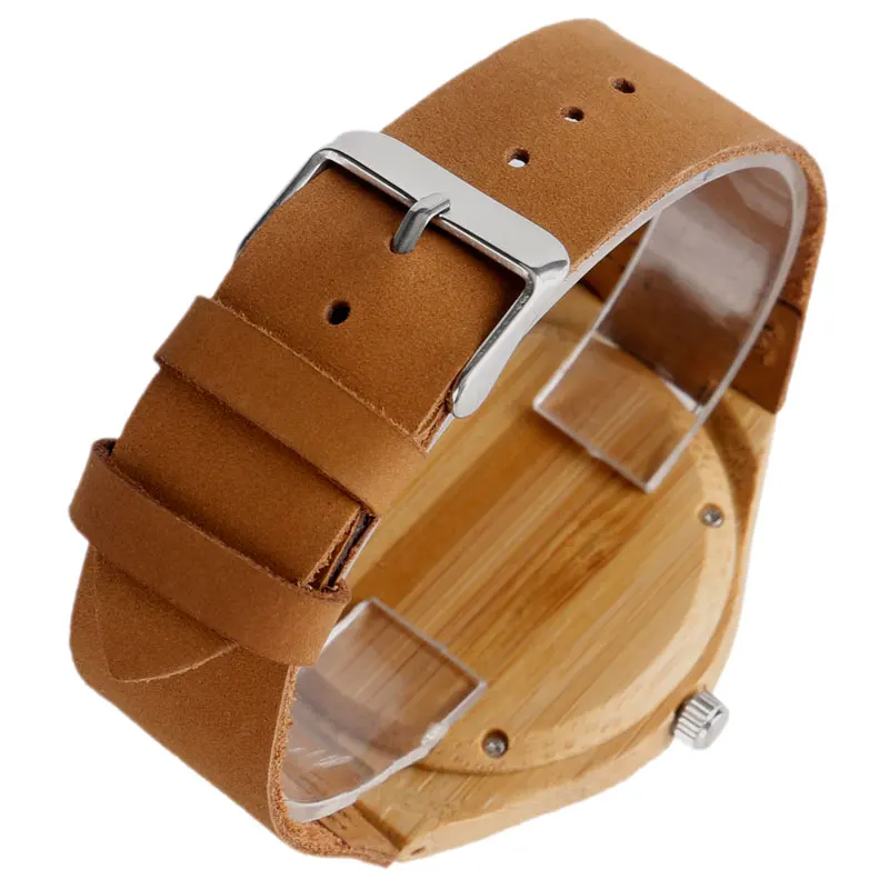 Simple Bamboo Wooden Watch Men's Handmade Engraved Arabic Numbers Novel Fashion Sport Clock Male Genuine Leather Souvenir Gifts 2018 (6)