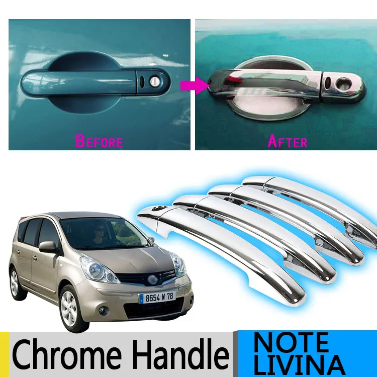 Color Name : Handle bowl 0 button JIAQING Fit For Nissan Note E11 2005-2012 Nissan March/Micra K12 2003-2010 Chrome Car Door Handle Covers Accessories Trim Car Styling