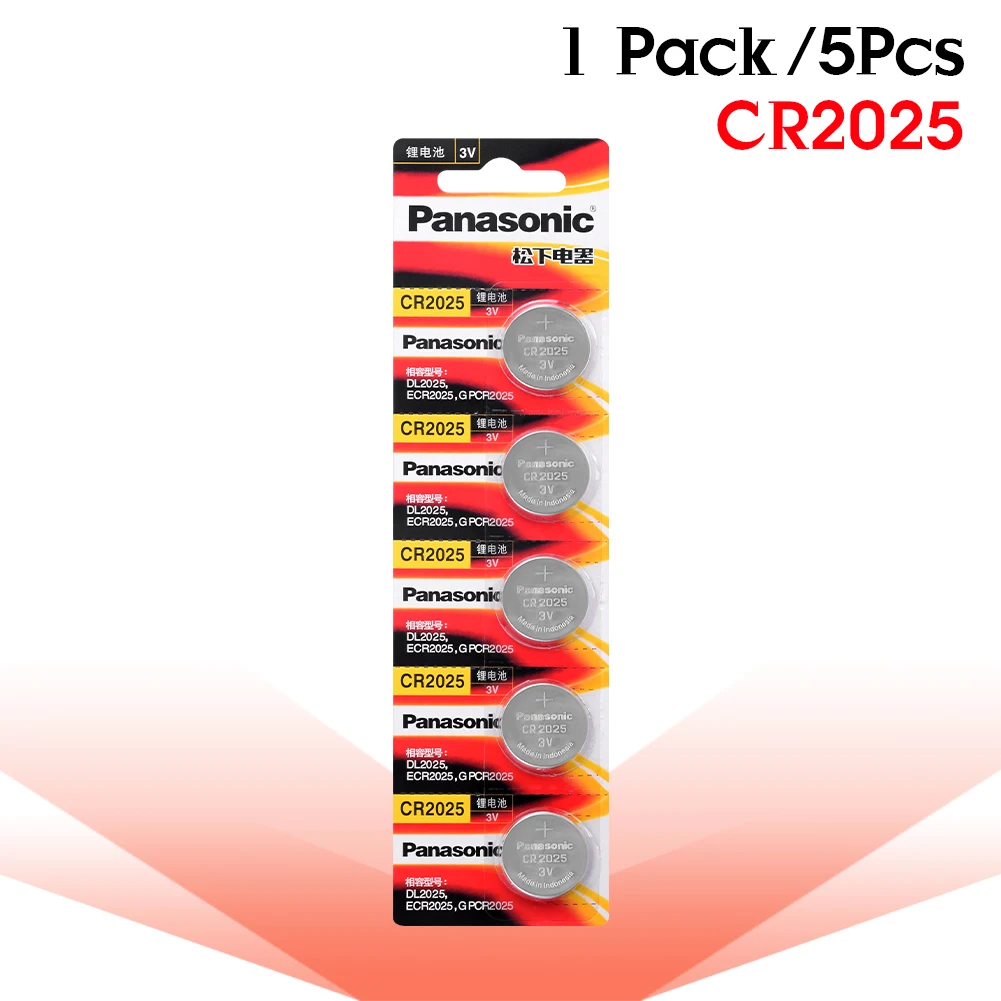 

PANASONIC 5Pcs 3V CR2025 LM2025 BR2025 DL2025 KCR2025 Button Coin Cell Lithium Battery Suitable Supports Watch Calculator