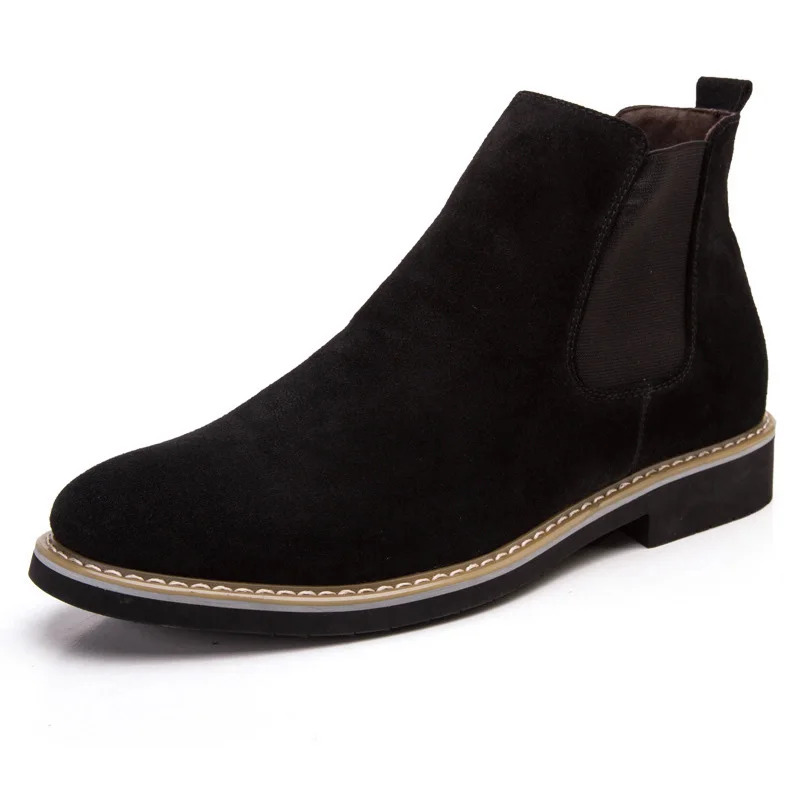 YATNTNPY/обувь из натуральной замши мужские короткие ботинки для мужчин ботинки челси без шнуровки теплые зимние мужские оксфорды с мехом внутри - Цвет: Black