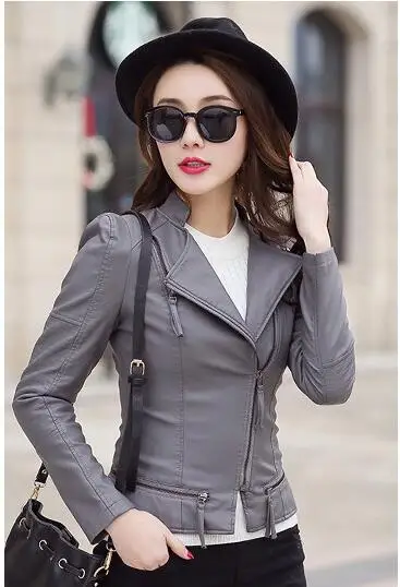 

2018 New Spring Fashion Women Motorcycle PU Leather Jackets Female Zippers Coat Hot Black spring Autumn Short Outwear