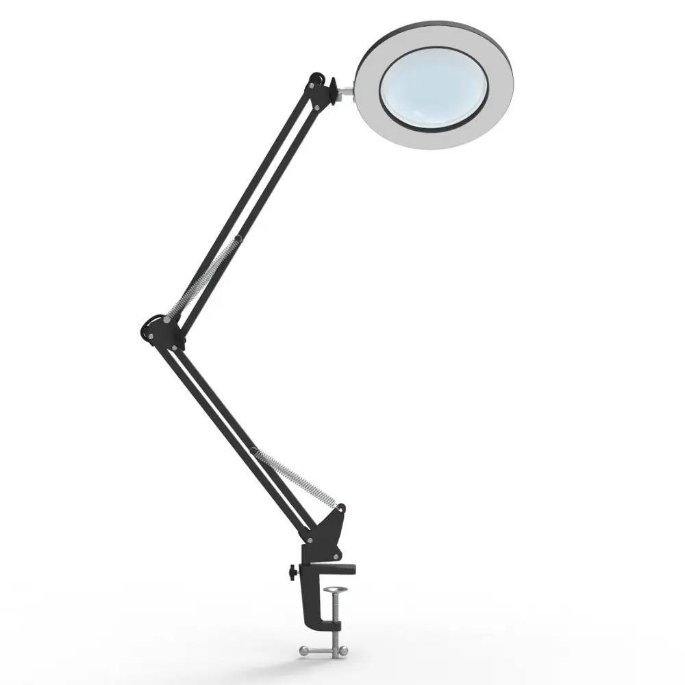 YOUKOYI 5X LED Magnifying Lamp Metal Swing Arm Magnifier Light 3 Color Modes 4.1 Diameter Glass 7W Eye-Caring Desk Lamp for Reading/Office/Work Black 