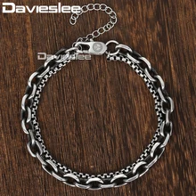 Браслет Davieslee для мужчин и женщин, Кабельная коробка, двойная цепь, серебряный тон, нержавеющая сталь, регулируемый мужской браслет DDB11