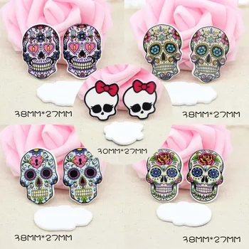 

50pcs/Lot Mixed Skull Resin Planar Flatback Cabochon Mexican Sugar Skull DIY Girl Hair Bows Craft Embellishment Home Decorations