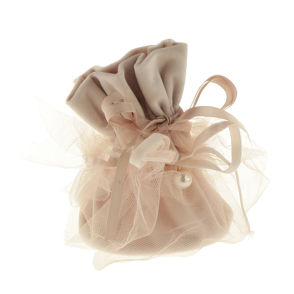 

1 Piece Tulle Pouch Wedding Favor Gift/Jewelry Packing/Christmas Organza bag Drawstring Wedding Voile gift With Pearl Decor