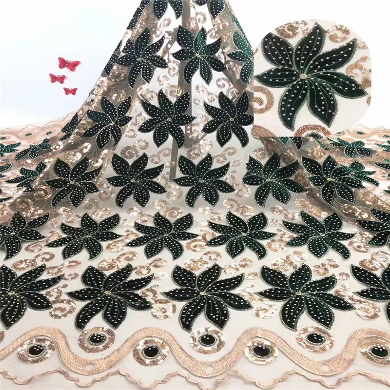 

2019 Latest African Cord Lace Fabrics High Quality 2019 Nigerian Velvet Lace Fabric For Wedding African Lace Fabric with stones
