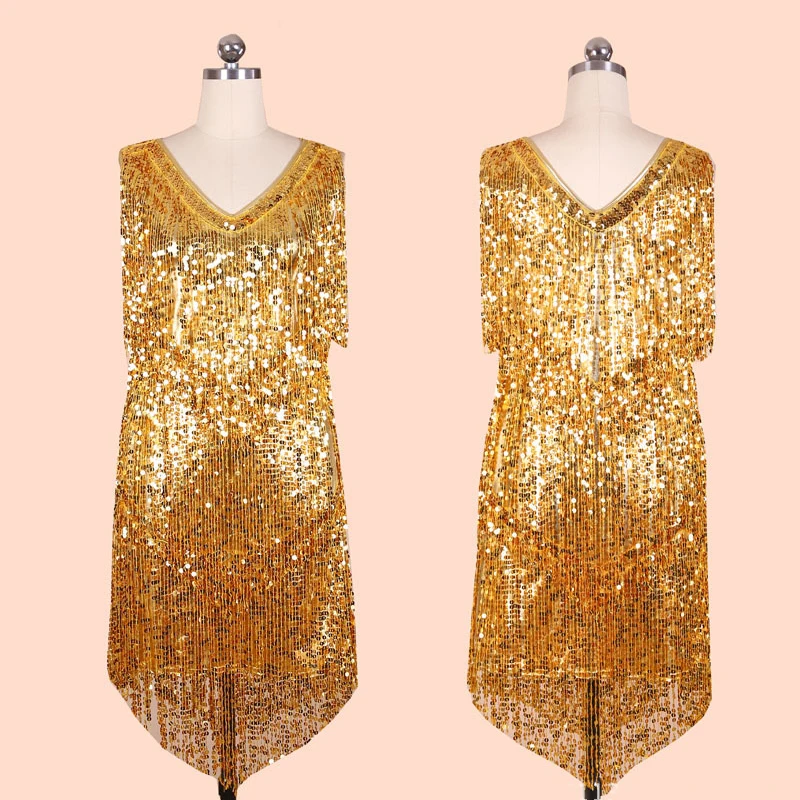 Comprar Lentejuelas Unión Soviética Europa América vestidos una línea nueva primavera vestido femenino Cosplay brillo V cuello vestido