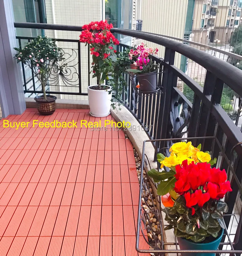 Chinese Mahogany color balcony floor Non-Slip wood plastic composite outdoor floor tiles waterproof Courtyard garden floor