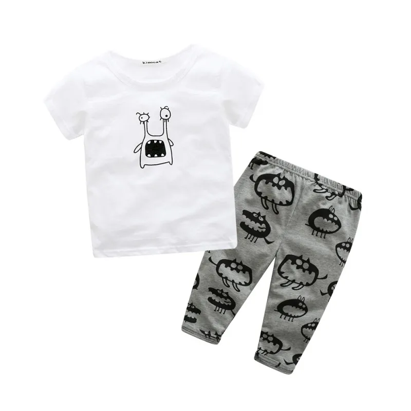 EFINNY Summer Baby Boy Casual Cartoon Print Short Sleeve T-Shirt Shorts Set Toddler Cotton Outfits