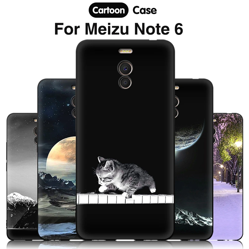 JURCHEN Soft Tpu Back Cover For Meizu M6 Note Case Silicone Matte Exquisite Print Phone Case For Meizu M6 Note Case Meizy Note 6 cases for meizu black