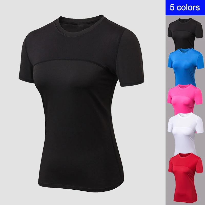 

YD 2019 O-Neck Top Female T-shirt Sport Breathable Top Fitness Women Qickly Dry Yoga Shirt High Elastic Short Sleeve Gym Sports