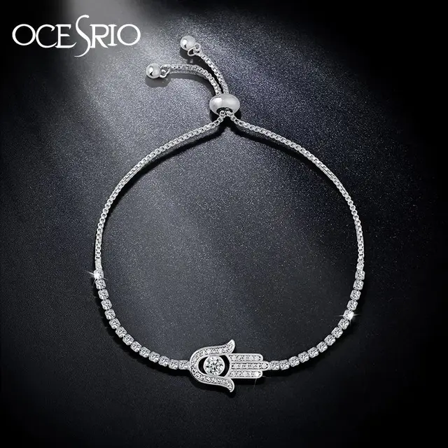 Ocesrio Paved Zircon Hamsa Bracelet Silver Charm Hand Of Ocesrio Paved Zircon Hamsa Bracelet Silver Charm Hand Of Fatima Adjule Women Fashion Jewelry