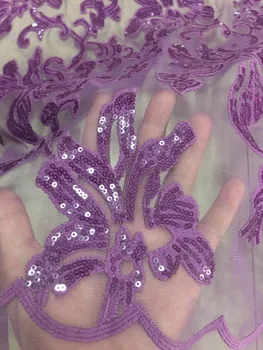 

sequin stock 5yards CH054# Purple flowers flash powder lace fabric for bridal wedding dress/sawing Free shipping