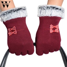 Удивительные перчатки Для женщин Дамы Применение устройства сохраняя руки из искусственного меха зимние перчатки одноцветное Цвет с двойной узел бабочки