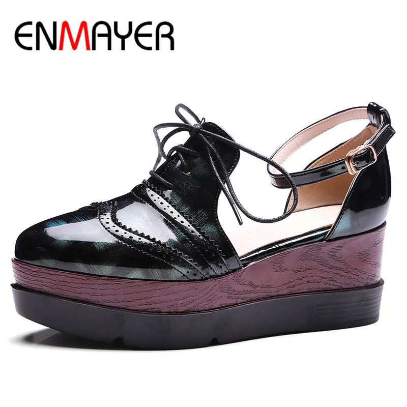 

ENMAYER Summer Casual Women Flats Shoes Pointed Toe Flat Platform Lace-Up Large Size 34-43 Blue Red Green