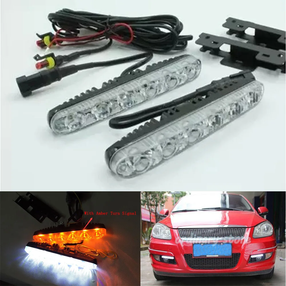 1 Pair Bright 12W 6 LED Car DRL Headlight Driving Daytime Running
