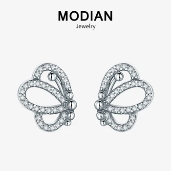 

Modian Lovely Charm Butterfly Vintage Stud Earrings 925 Sterling Silver Brand Fashion Crystal Stud Earring For Women Jewelry