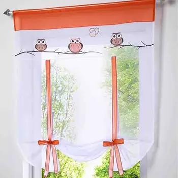 

2016 cafe kitchen curtains voile window blind curtain owl embroidered tap top sheer kitchen door lifting roman blinds rod pocket
