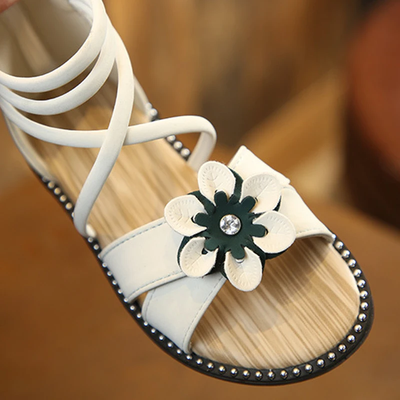 Summer Flat Heels Girls Sandals 2019 Summer Flower Princess Shoes Fashion Girl Boots Zipper Korean Kids Shoes Children Sandals