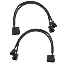 2pcs 4pin IDE Molex to 2 Port 3Pin/4Pin Cooler Cooling Fan Splitter Power Cable Black Sleeved Computer Cables Connectors