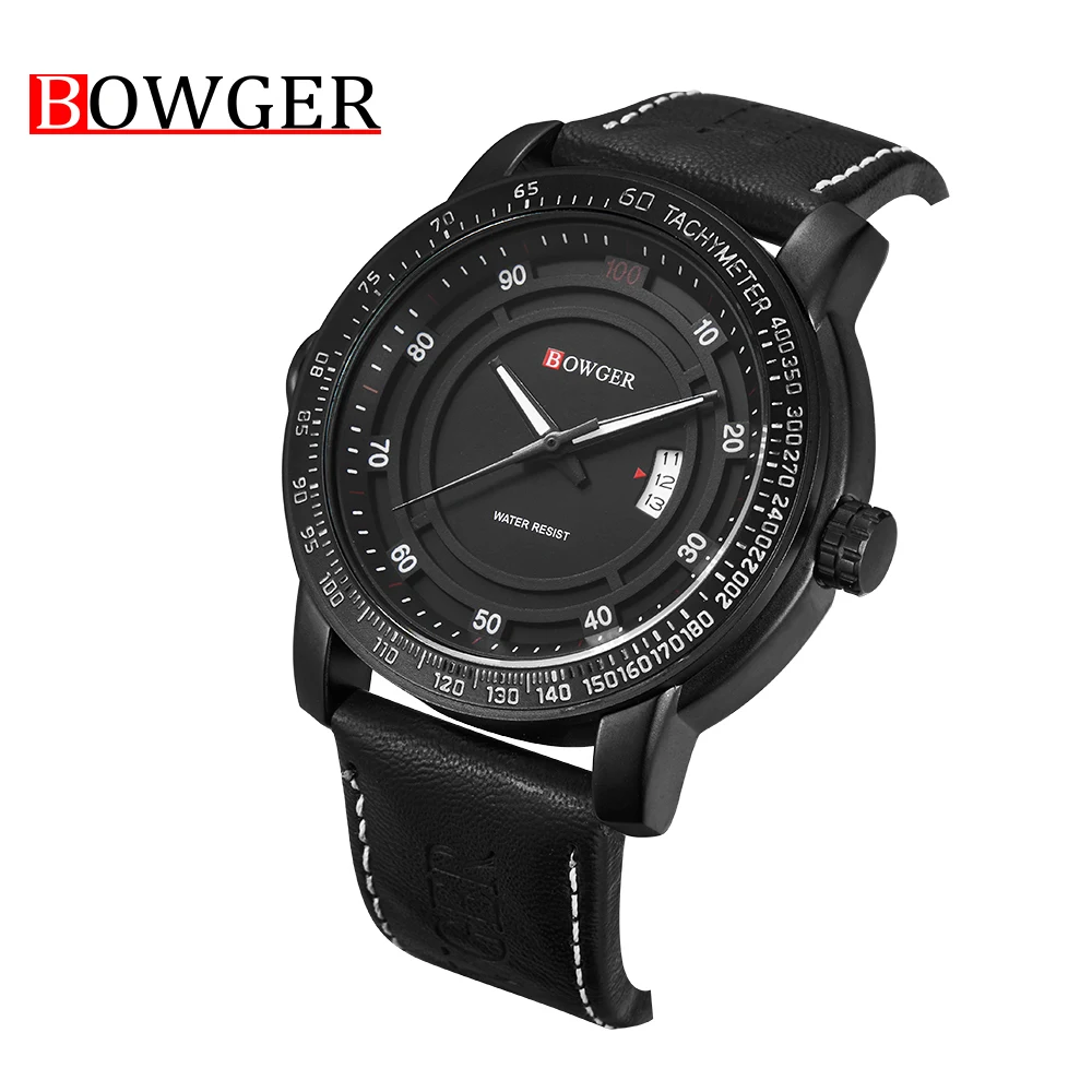 Bowger Relogio Masculino Для мужчин s часы лучший бренд класса люкс кожаный ремешок